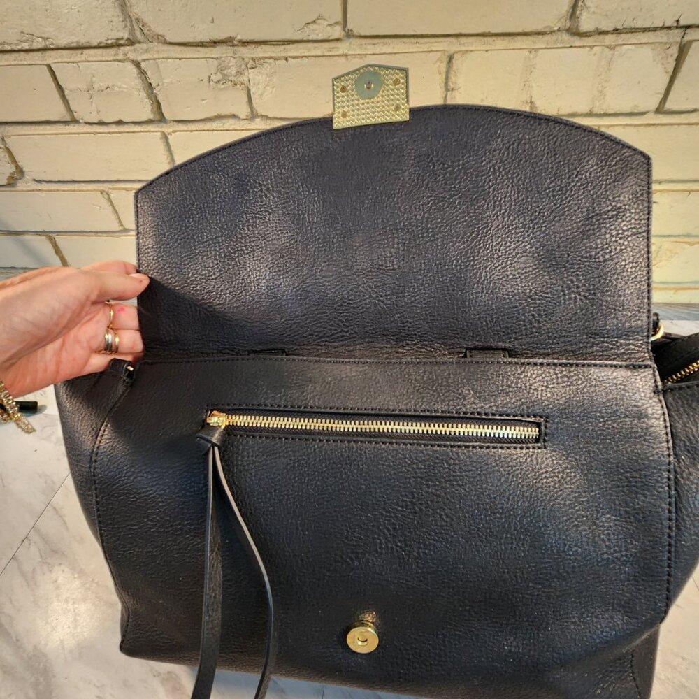 Steve Madden Black Leather Shoulder Bag Handbag Purse Xl - Picture 14 of 15